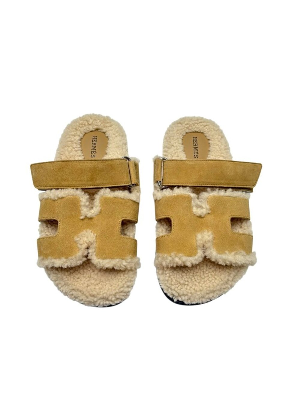 HERMES Shearling And Suede Chypre Techno-Sandal sz 6.5